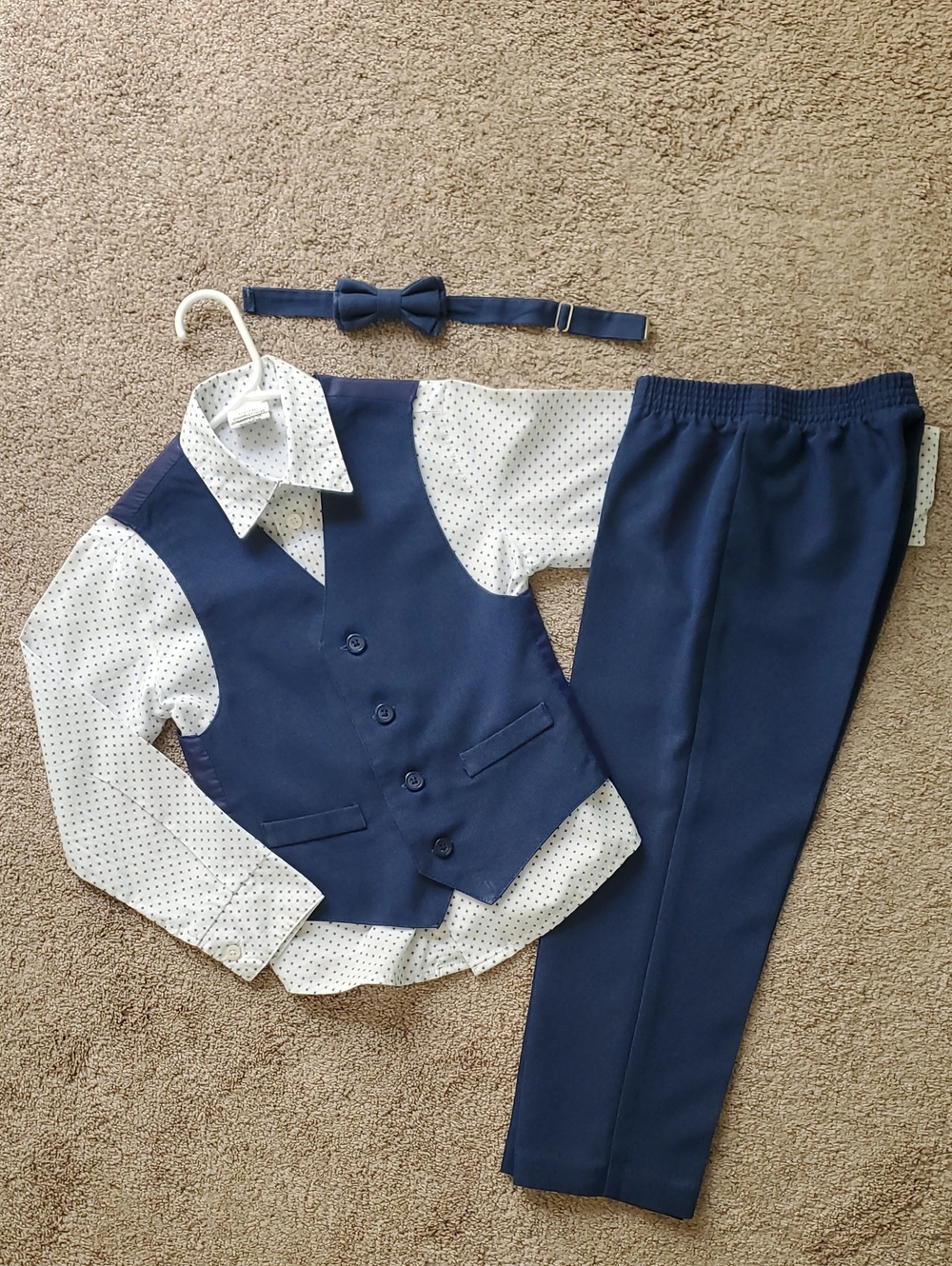 5T Van Heusen Navy Boys' 4 Piece, Dress, Vest, Pants, Shirt, & Bow Tie Set